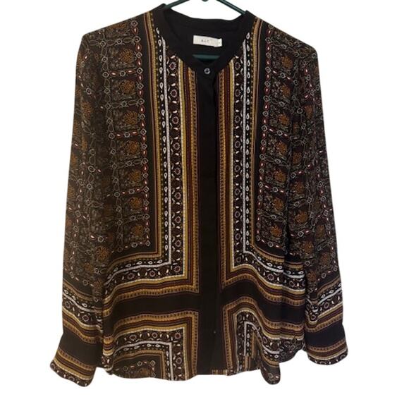 A.L.C. Franco 100% Silk in Brown Multi Button Front Top 8 - Picture 5 of 8